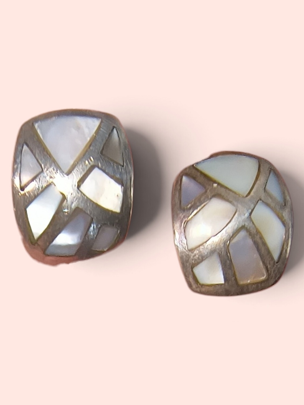 Mother of Pearl Inlay And Sterling Silver Dome Post Earrings